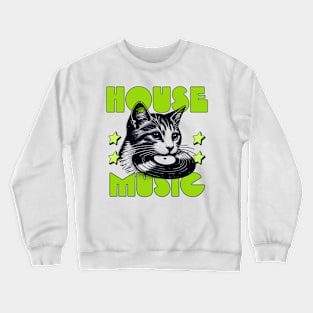 HOUSE MUSIC  - Cat Bites Vinyl (Lime( Crewneck Sweatshirt